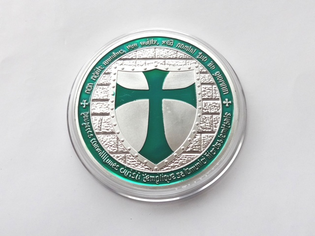 Mince templářský řád - templář / kříž - zelená / postříbřená Ag